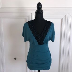 Maurices V-neck with black lace detail blouse